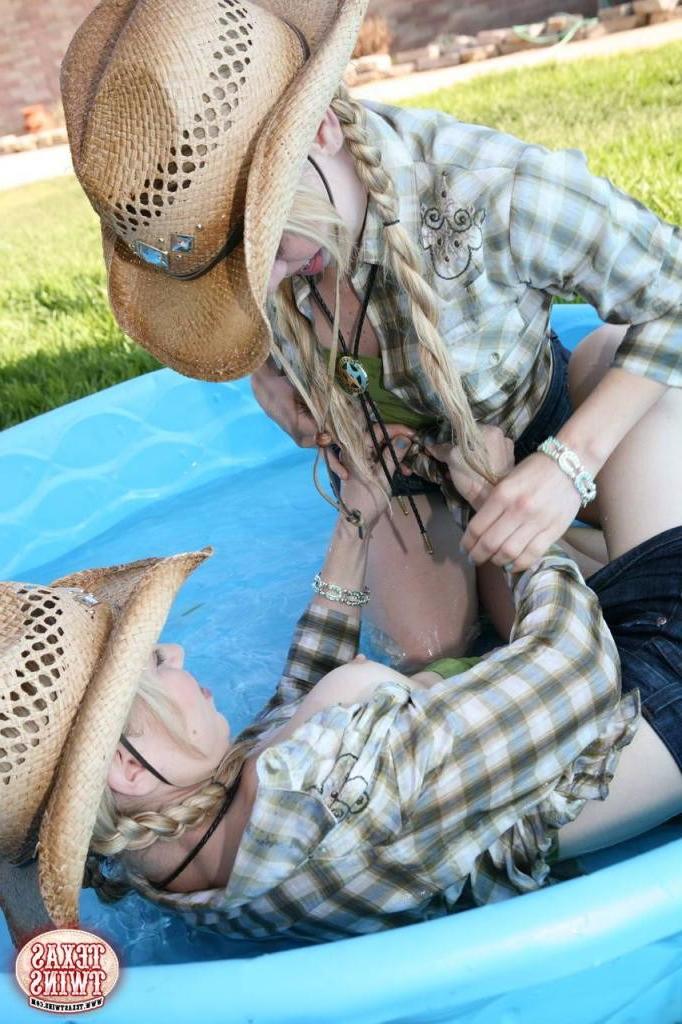16P Blonde twin sisters in see through panties get wet