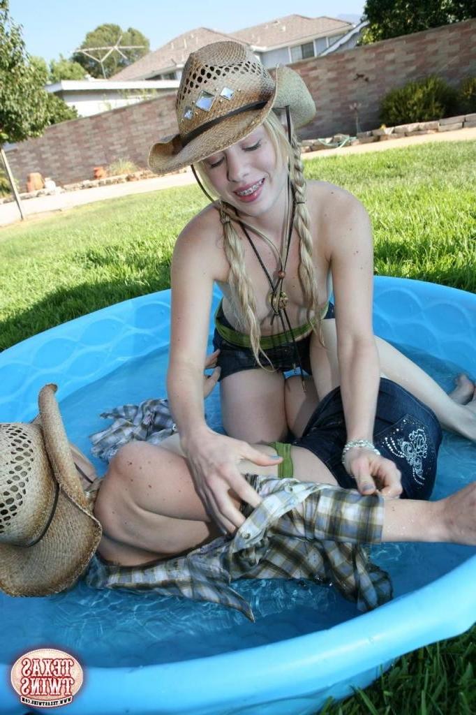 16P Blonde twin sisters in see through panties get wet