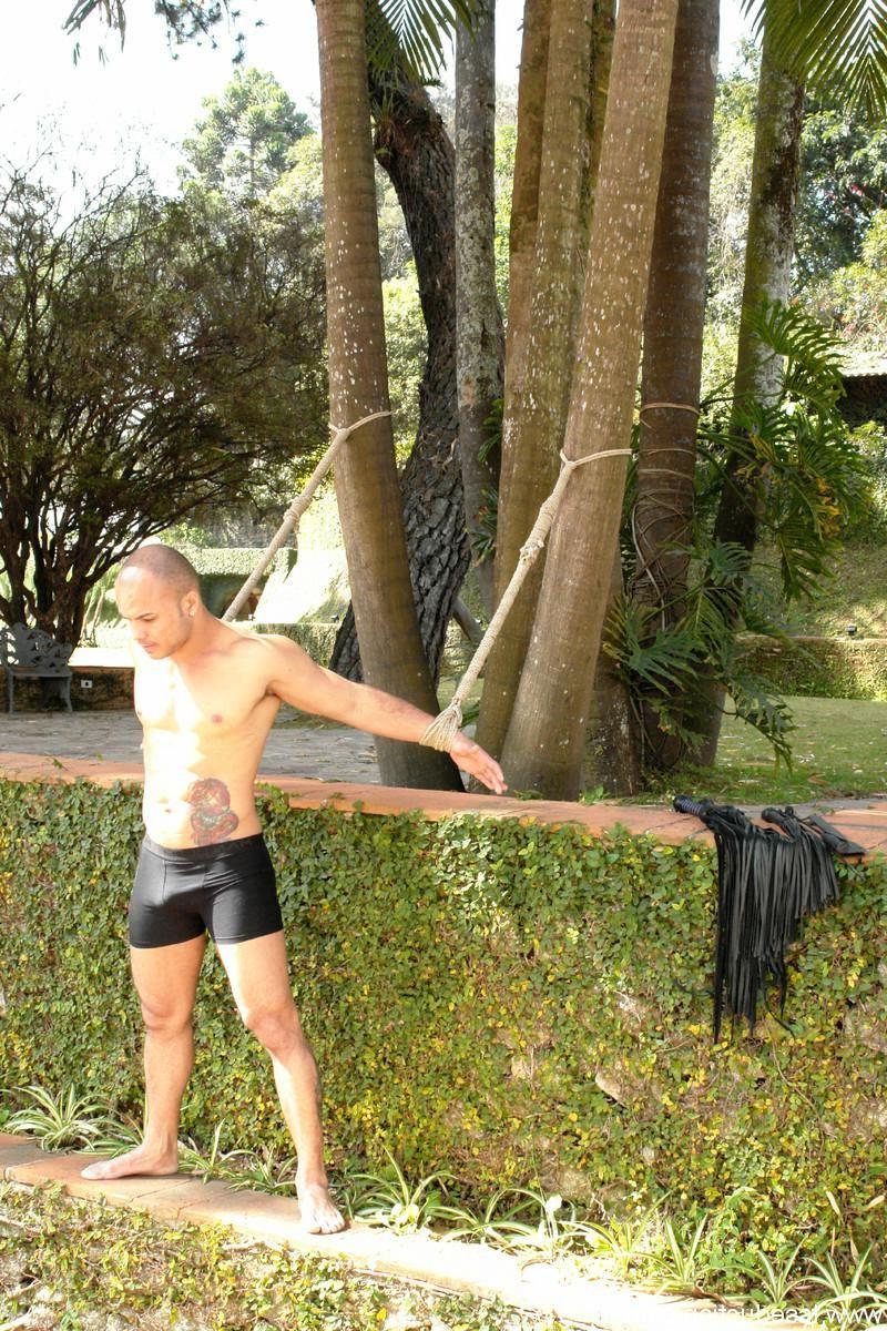 24P Sexy shemale tied up and fucked real straight guy outdoor