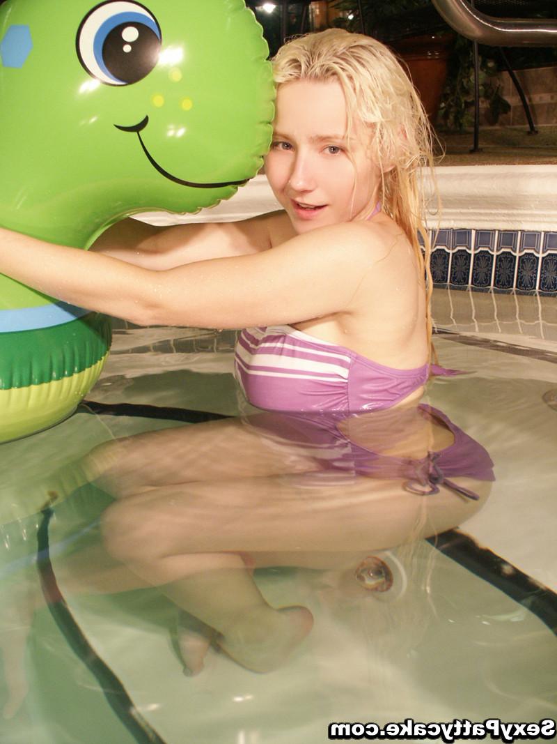 16P Busty blonde patty swims with pool toy