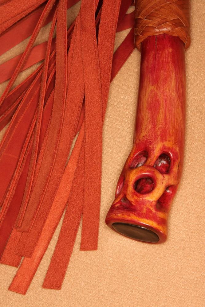 5P Vermilion. Nubuck leather flogger.