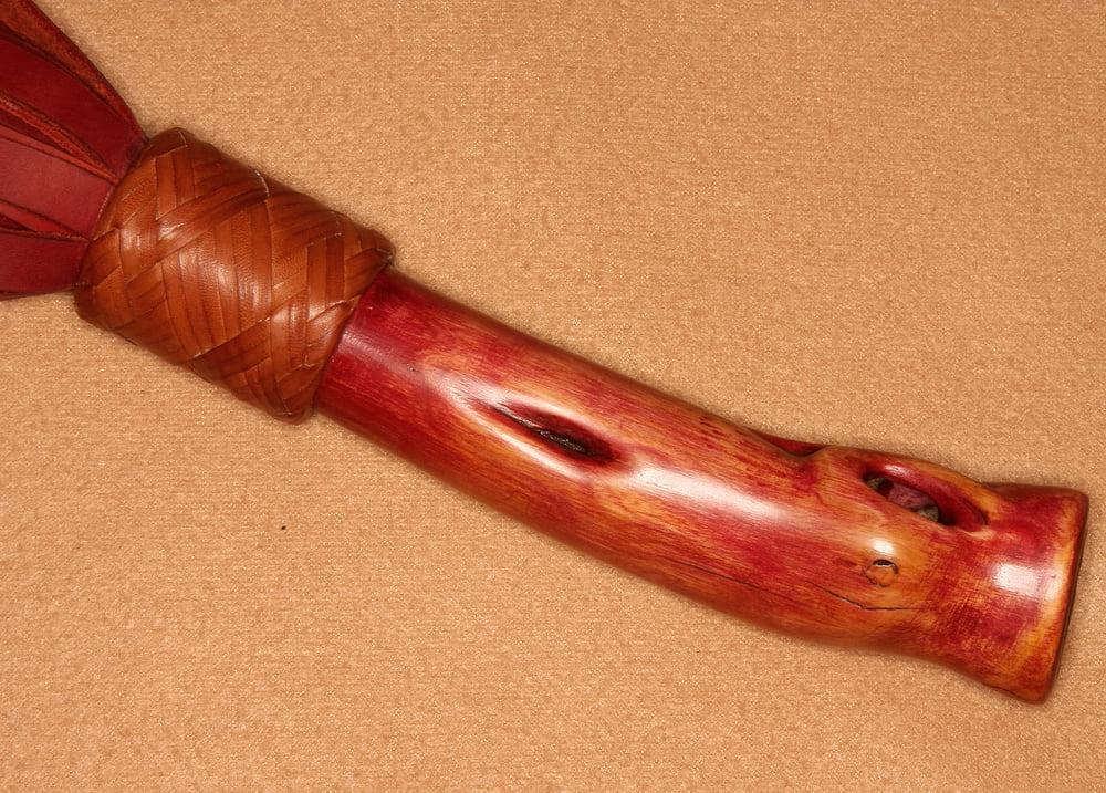 5P Vermilion. Nubuck leather flogger.