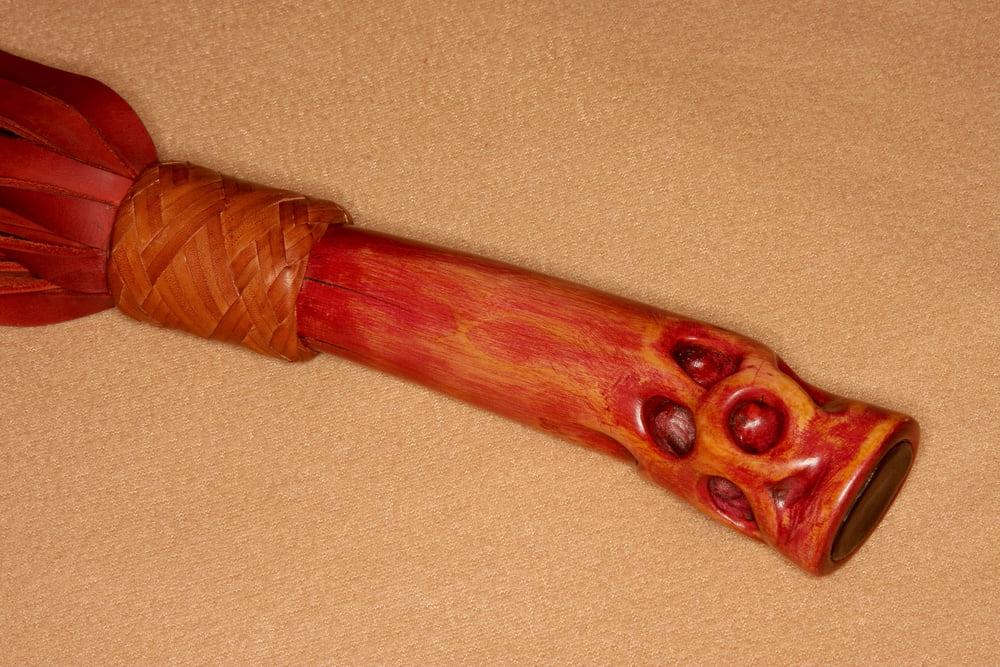 5P Vermilion. Nubuck leather flogger.