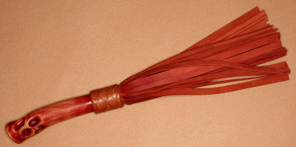 5P Vermilion. Nubuck leather flogger.