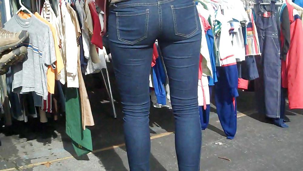 25P Blue jeans stuffed with rear ends ass & butts