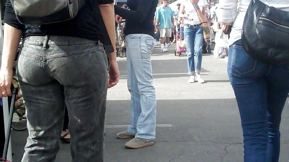 25P Blue jeans stuffed with rear ends ass & butts