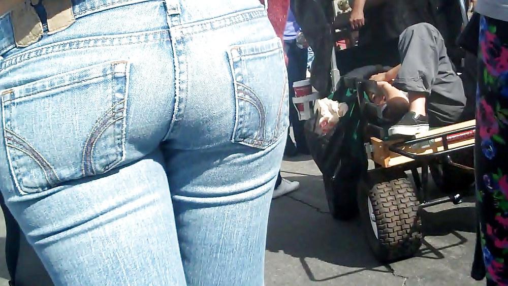 25P Blue jeans stuffed with rear ends ass & butts