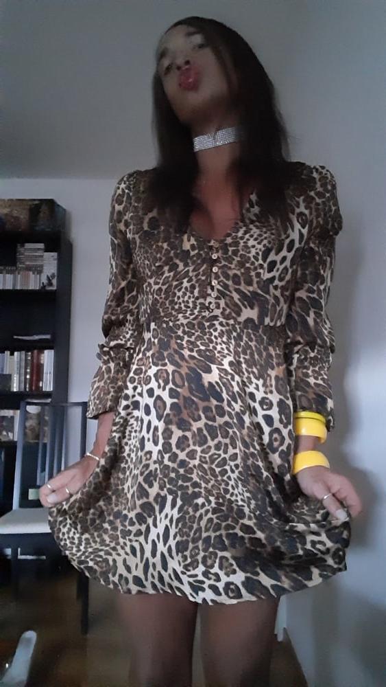 25P Sissy Tygra in leopard dress on 2019 octobre.