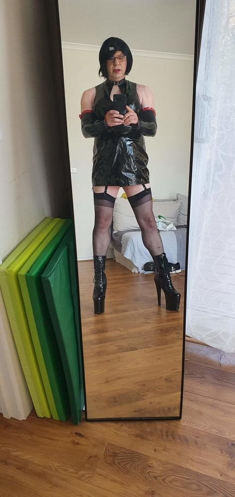 25P Slutty Rachel Latex in PVC Black Dress