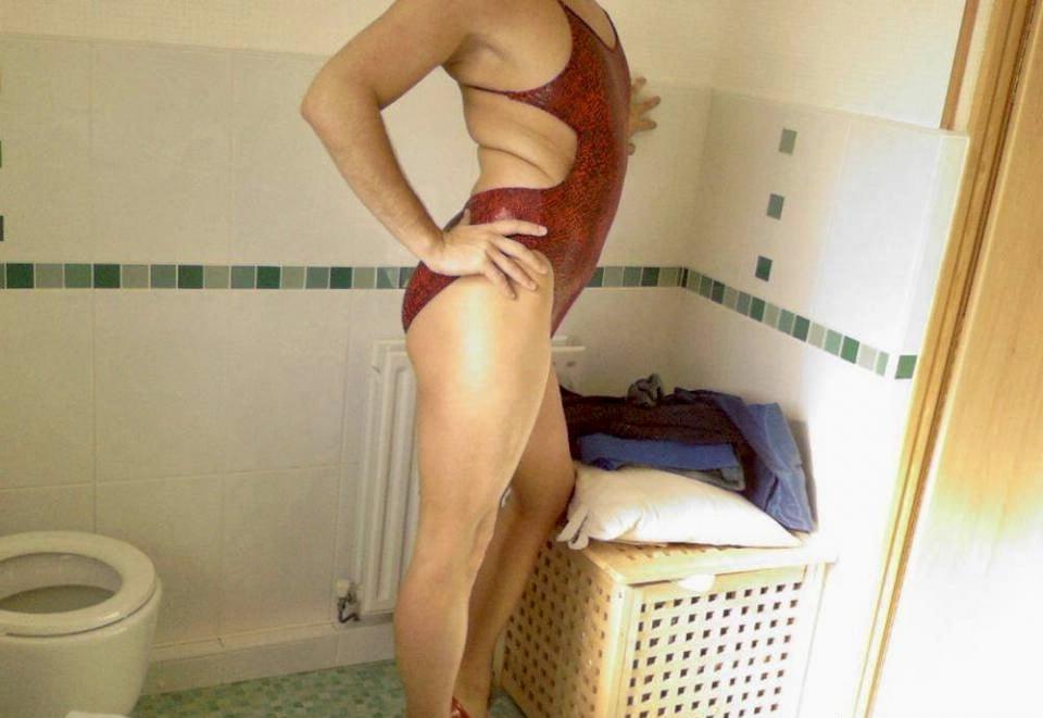 25P Red swimsuit and heels