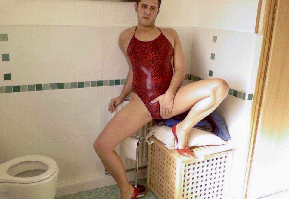 25P Red swimsuit and heels