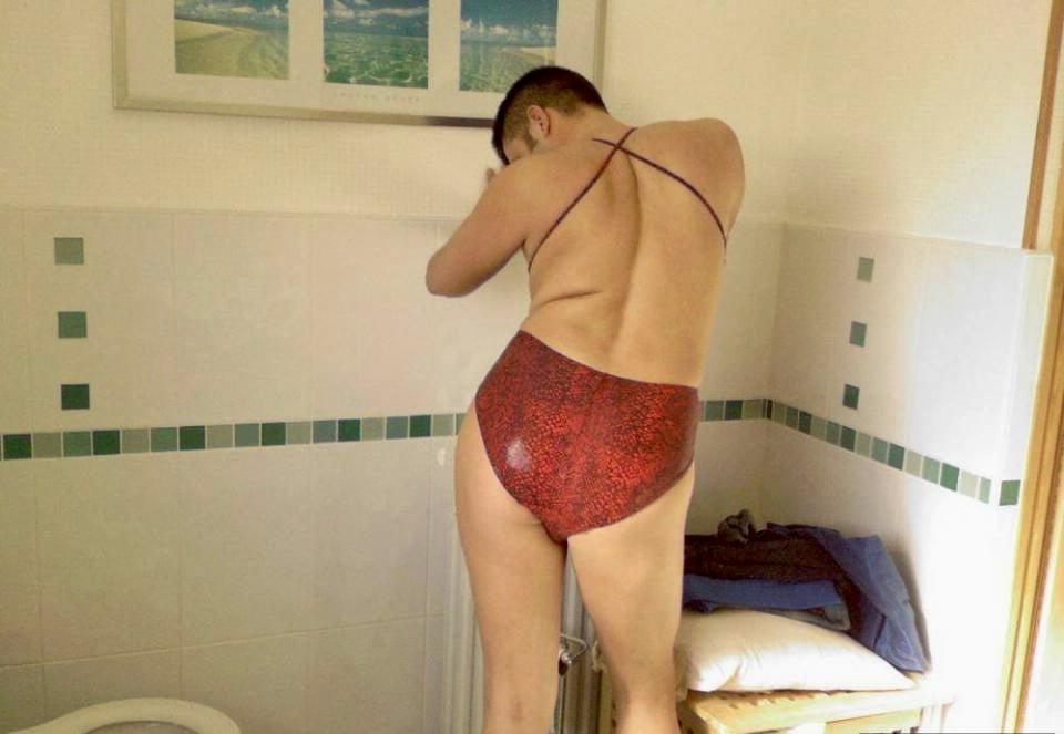 25P Red swimsuit and heels