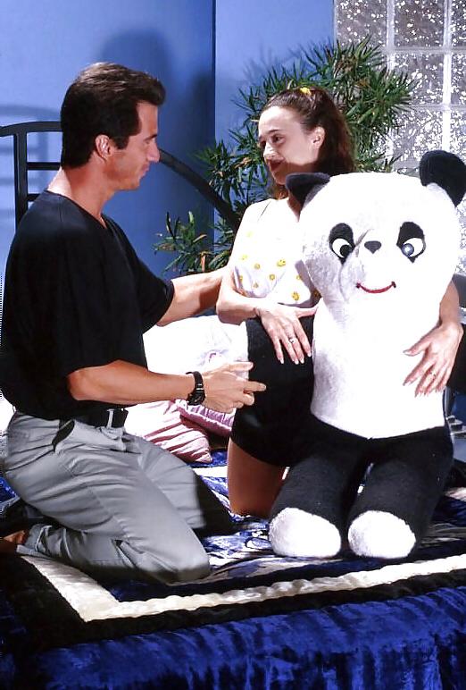 25P Brunette getting thoroughly drilled while toy-panda watches