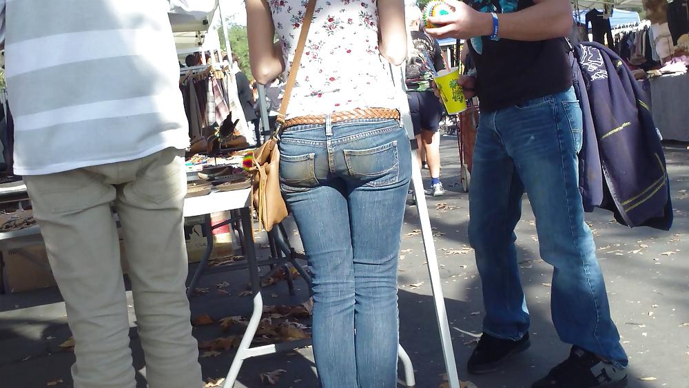 25P Very sexy teen ass & butt in the tightest blue jeans