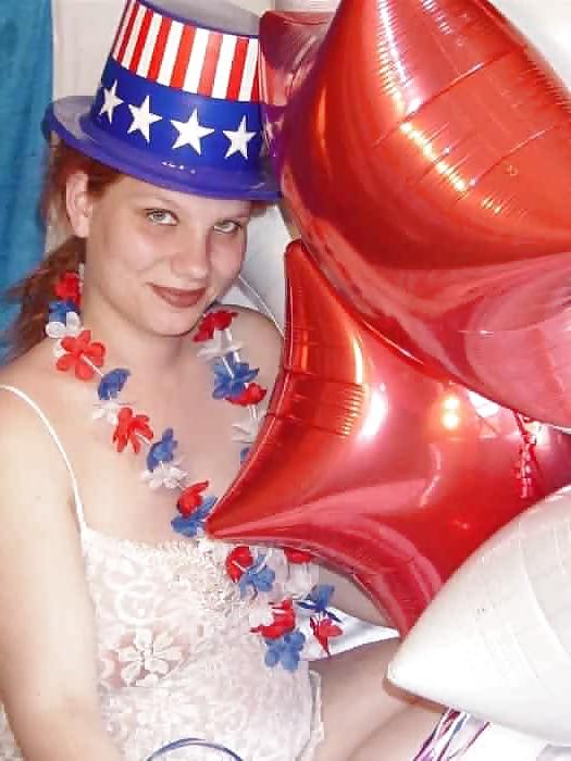 15P Pregnant redhead in white red and blue