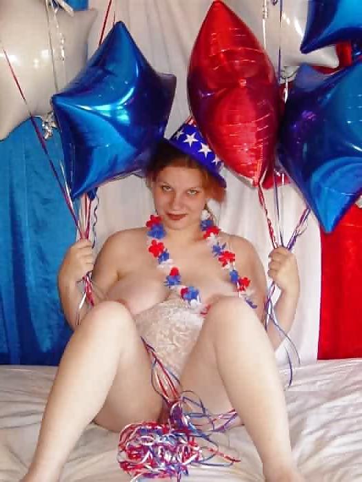 15P Pregnant redhead in white red and blue