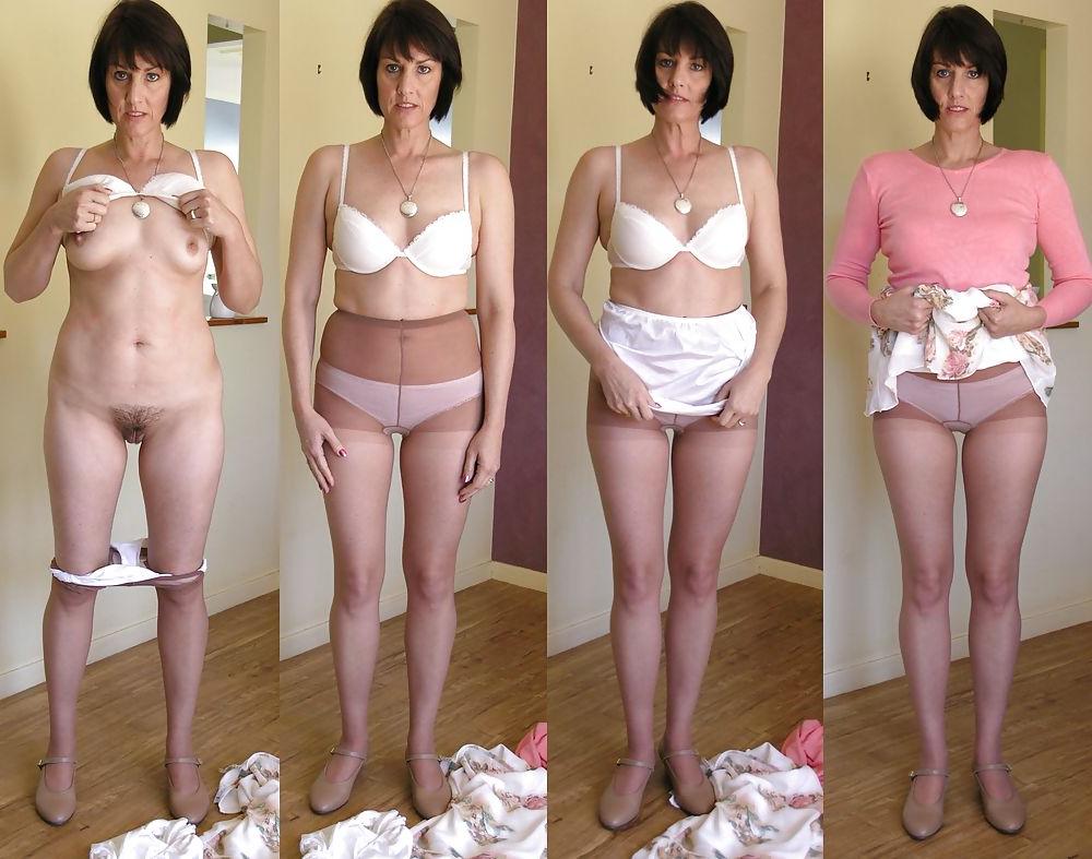 5P Mature Jane strips pantyhose