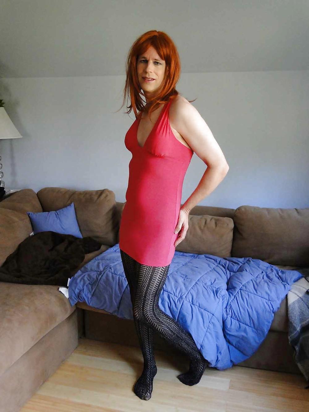 10P Pink dress and black tights