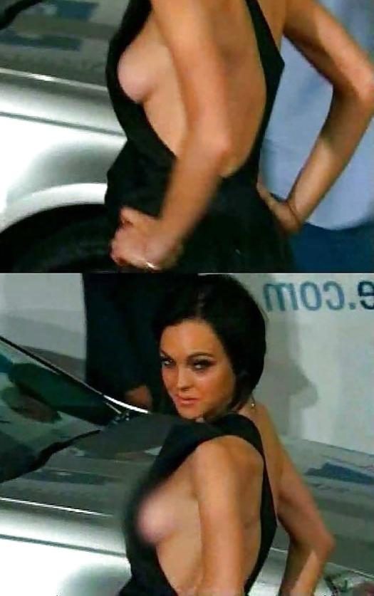 18P Lindsay Lohan ... Side Boob In Black Dress