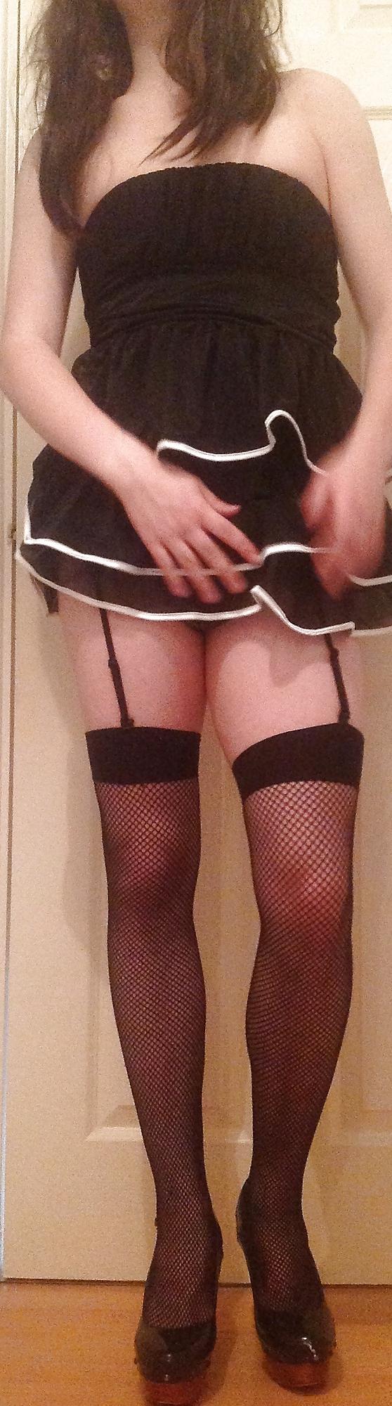 16P Sissy in cute black dress