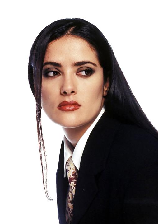 8P Salma Hayek in men's suit.