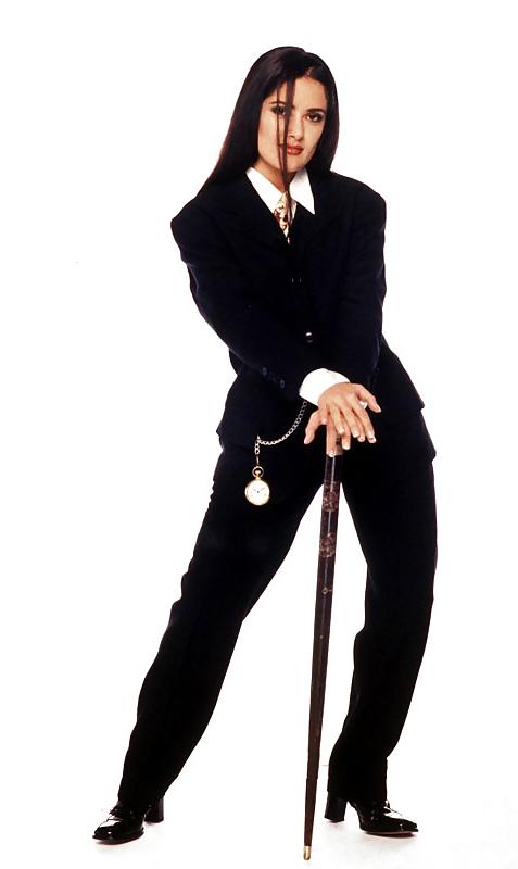 8P Salma Hayek in men's suit.