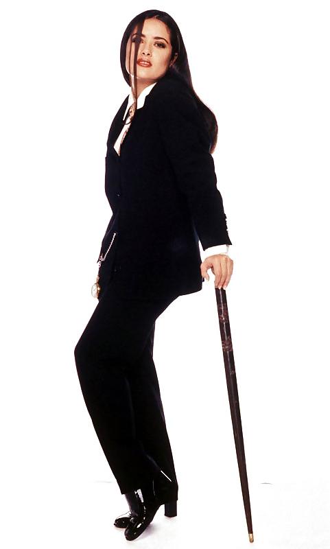 8P Salma Hayek in men's suit.