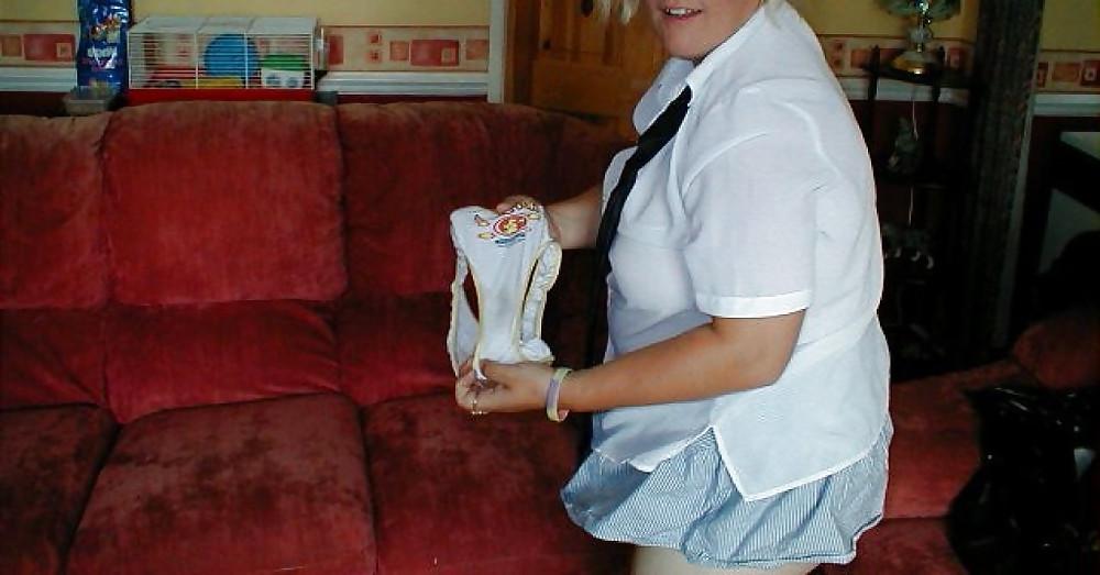 25P Wife in her little striped skirt 