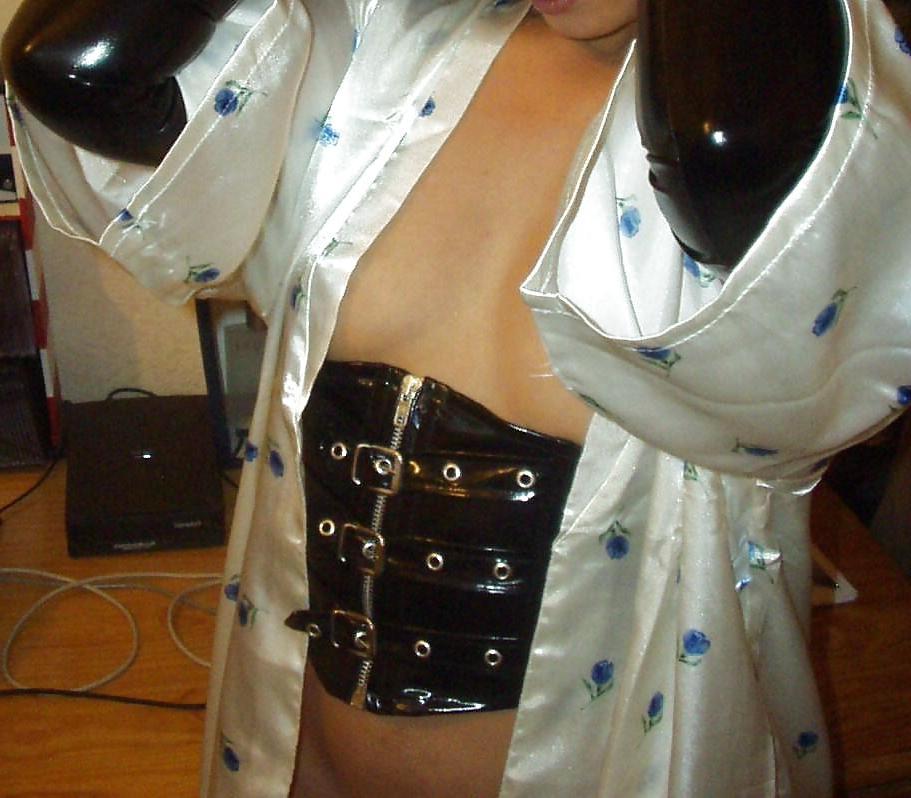 7P My wife with vinyl gloves and corset