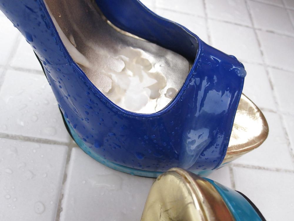 20P Blue Mossimo High Heel Peep Toe Shoes Cummed