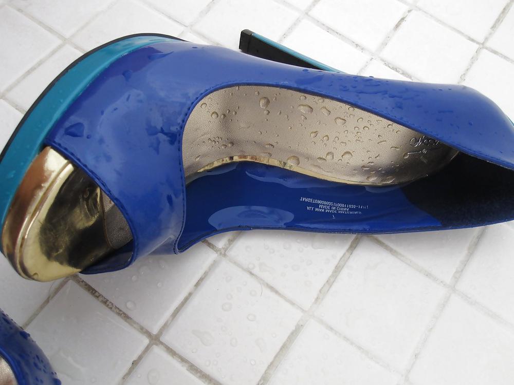 20P Blue Mossimo High Heel Peep Toe Shoes Cummed