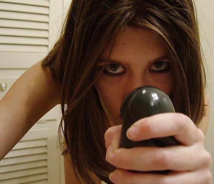11P Blue bra and a black dildo!