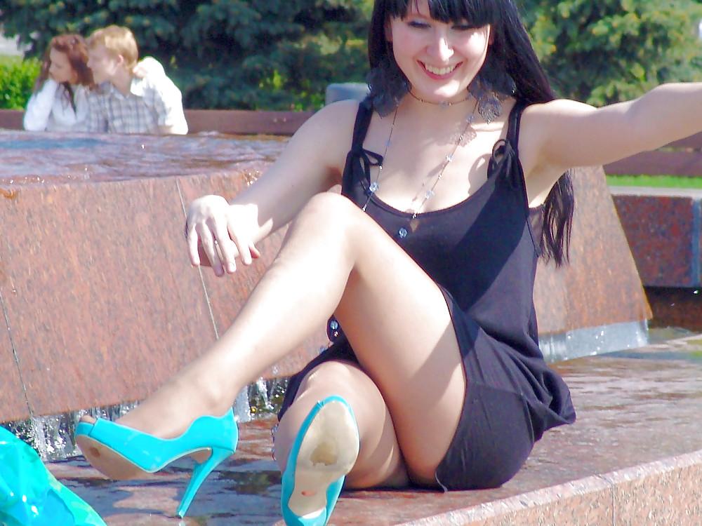 13P In The Streets 080 - Blue High Heels (Slight Upskirt)