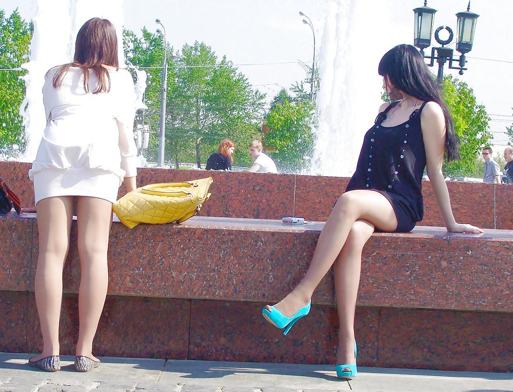 13P In The Streets 080 - Blue High Heels (Slight Upskirt)