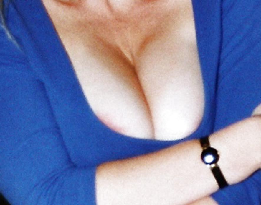 15P SAG - Wife's Boobs Deep Cleavage Blue Dress & Pink Pumps 14