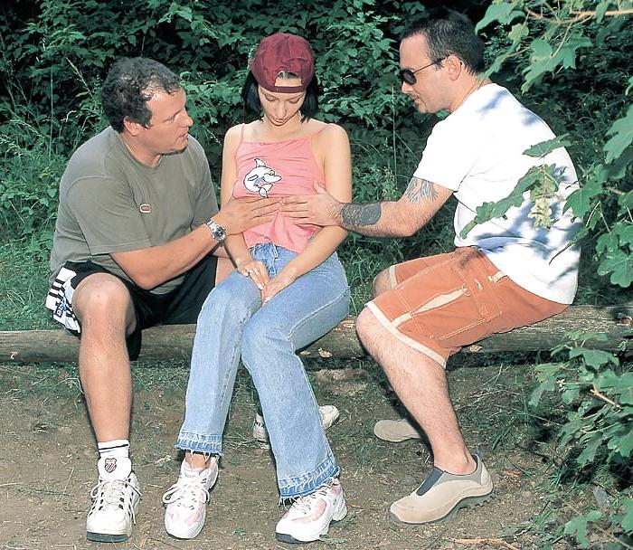 22P Babette fucking two random guys in the forest