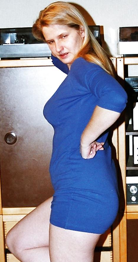 15P SAG - Wife's Boobs Deep Cleavage Blue Dress & Pink Pumps 11