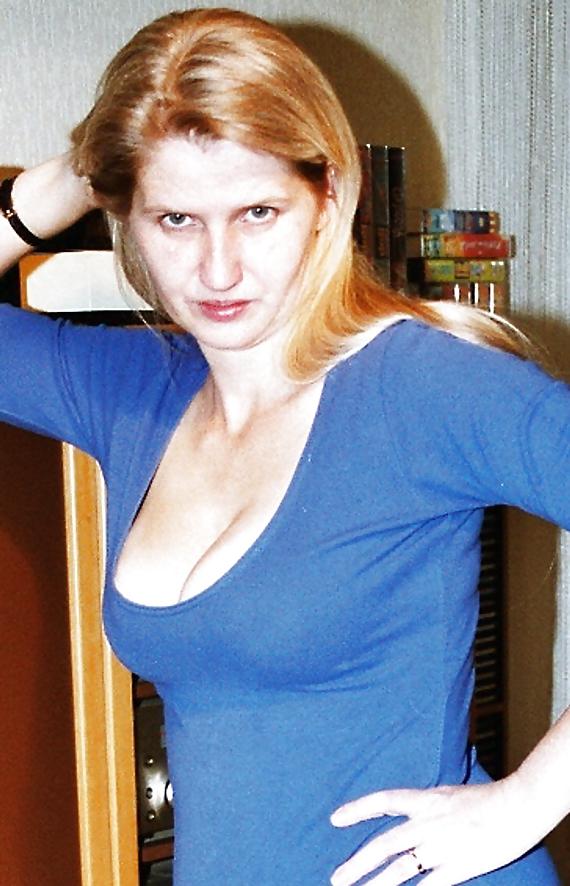 15P SAG - Wife's Boobs Deep Cleavage Blue Dress & Pink Pumps 11