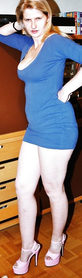 15P SAG - Wife's Boobs Deep Cleavage Blue Dress & Pink Pumps 11