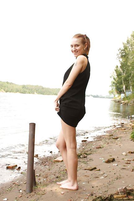 15P Black Dress No Panty By The Lake