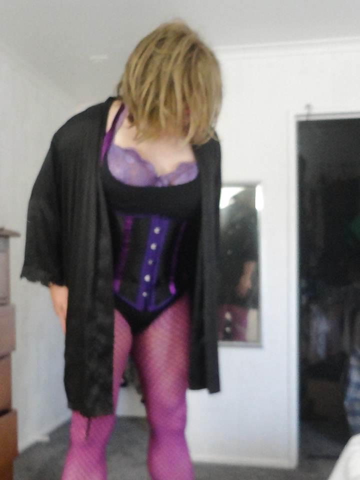 22P New Purple Corset and fishnets