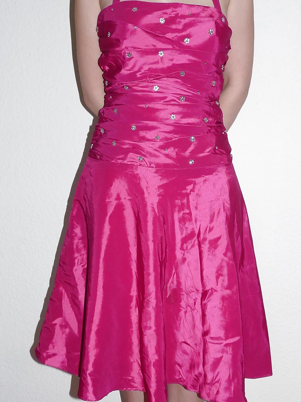 5P Wifes pink silk satin shiny barbie dress