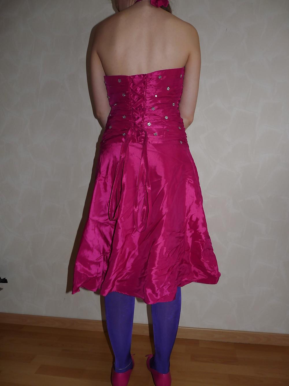 5P Wifes pink silk satin shiny barbie dress