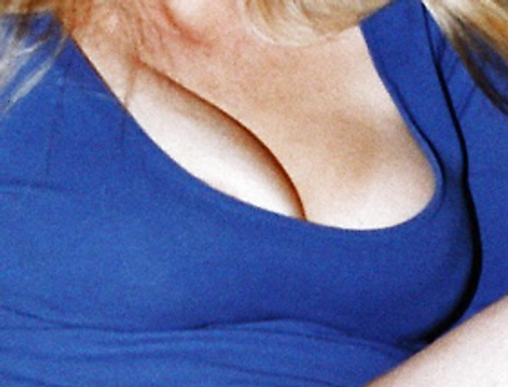 15P SAG - Wife's Boobs Deep Cleavage Blue Dress & Pink Pumps 12