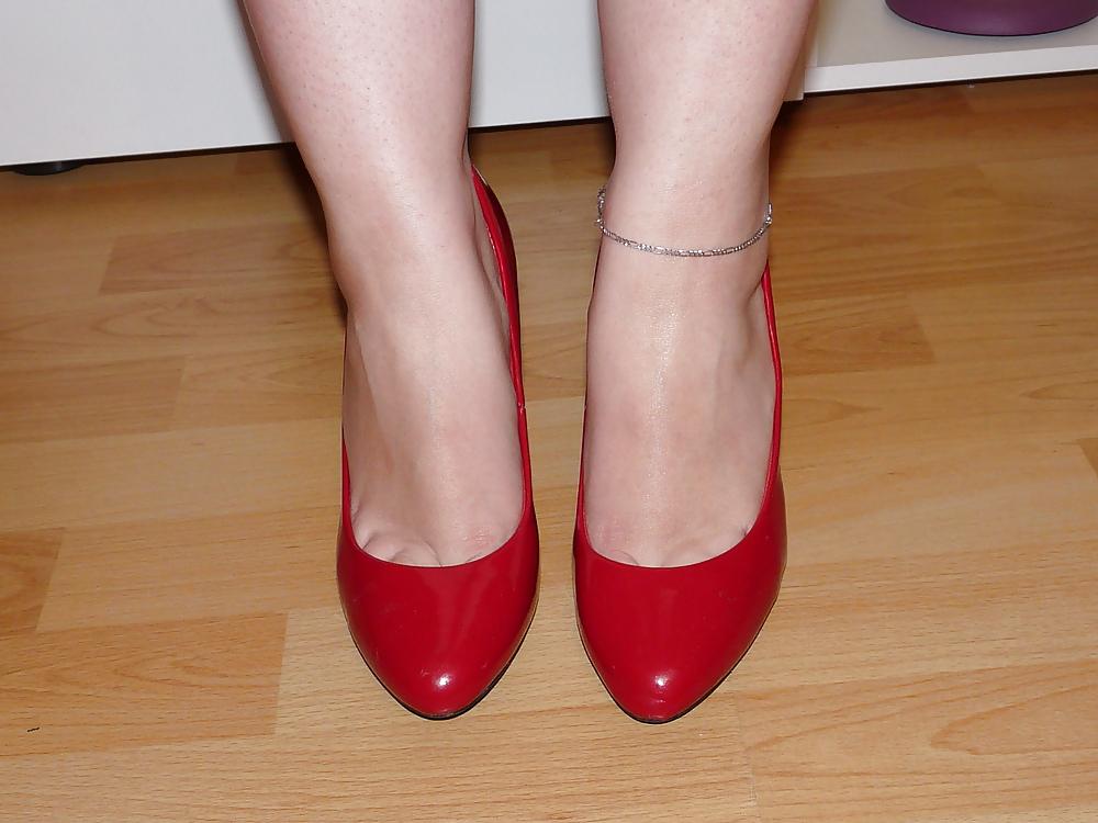 21P Wifes red black blue patent lack heels toes
