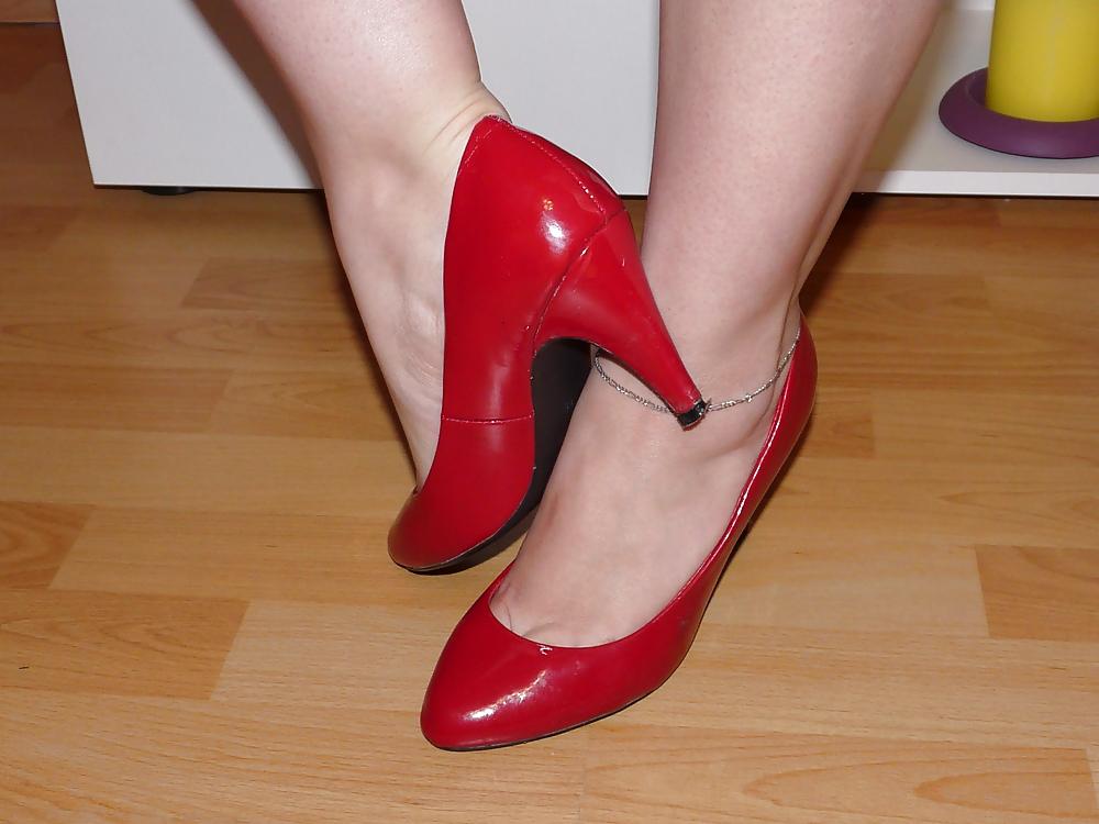 21P Wifes red black blue patent lack heels toes