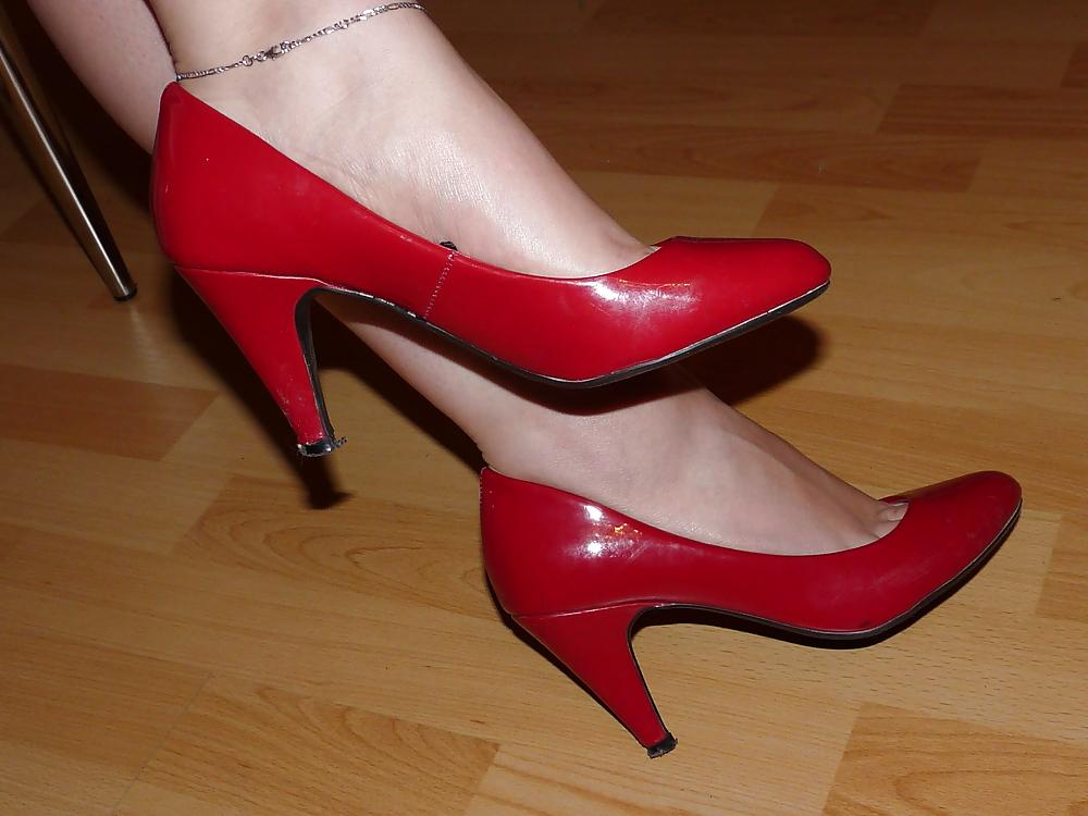 21P Wifes red black blue patent lack heels toes