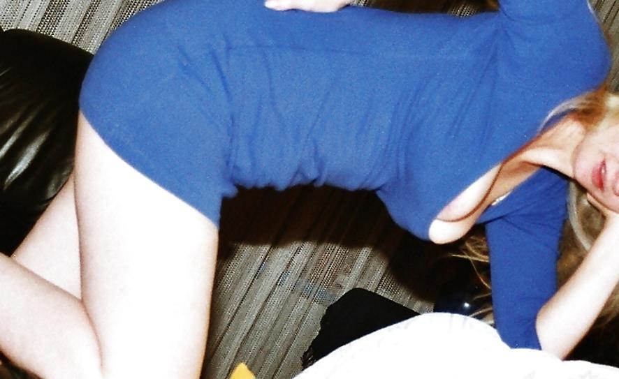 15P SAG - Wife's Boobs Deep Cleavage Blue Dress & Pink Pumps 22