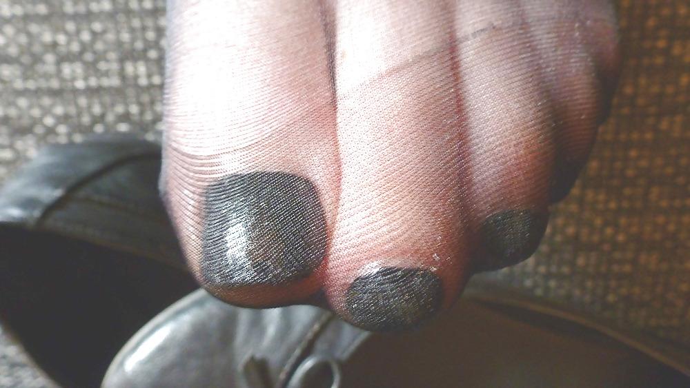 25P Black is beauty-black nails nylons flats