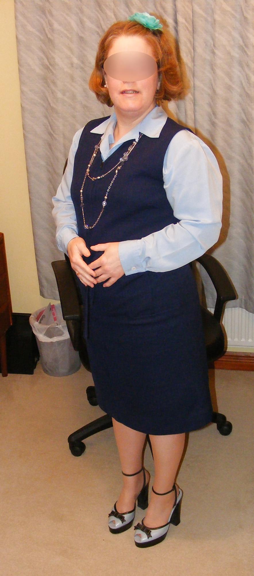25P Slutty secretary in blue dress